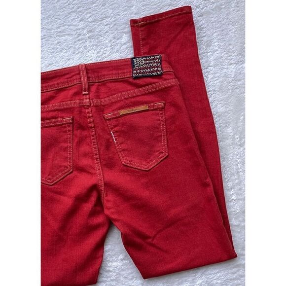 True Religion Halle Phantom American Flag Logo Tomato Red Skinny Jeans, Size 27 - Picture 15 of 16